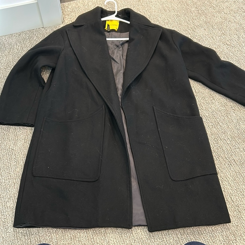 Women’s Black Wool-Blend Open Front Coat